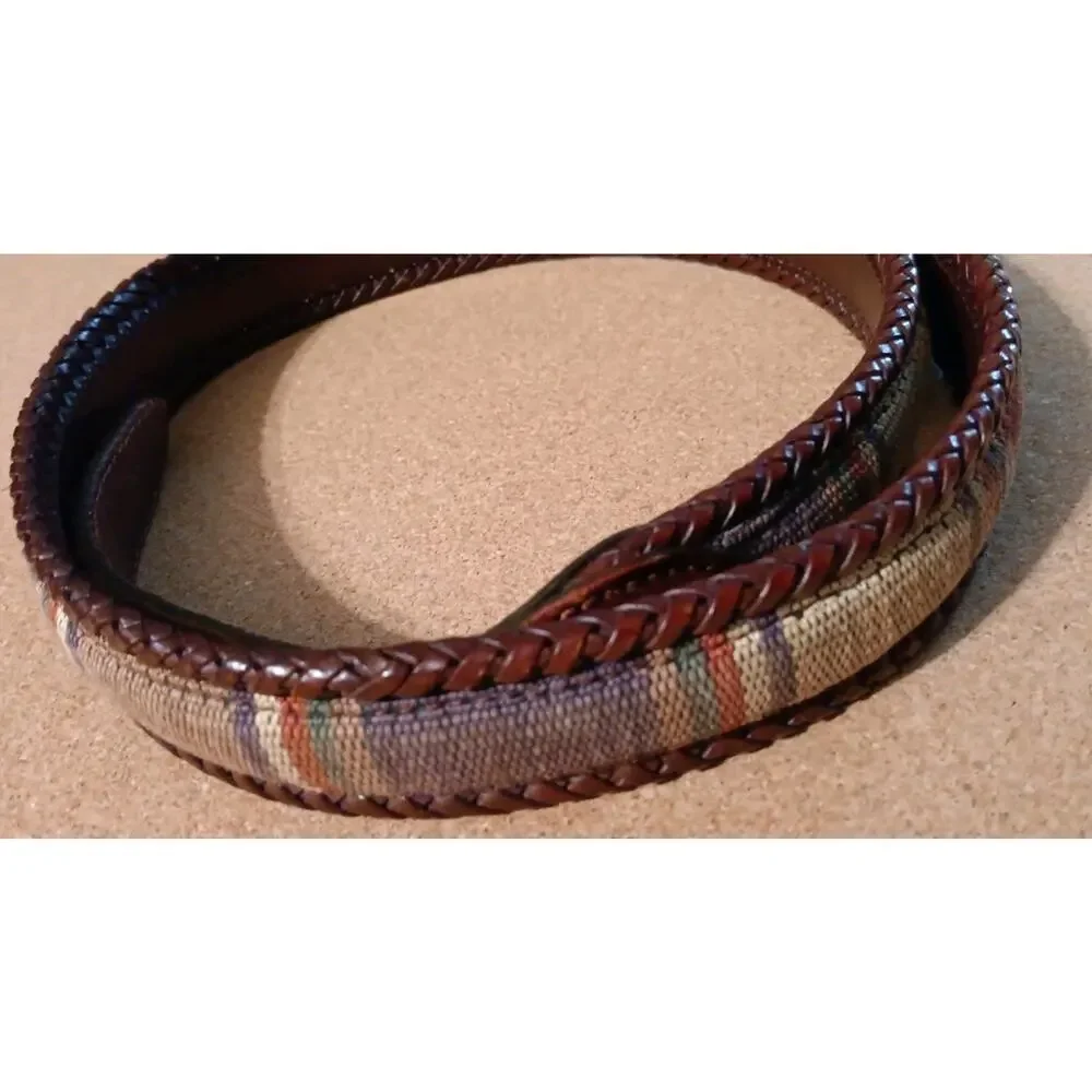 Brighton Santos Southwestern Fabric Leather Laced Belt #67506 Brown Mens Size 36